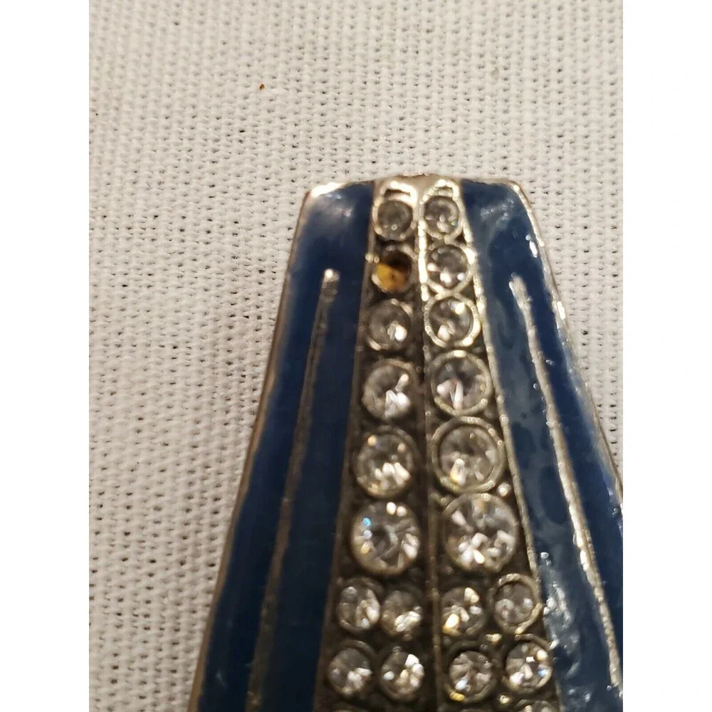 Vintage Art Deco Rhinestone and Blue Enamel Earrings and Pin Brooch